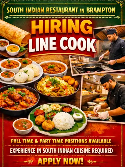 Now Hiring: Line Cook – South Indian Restaurant (Brampton, ON) We are currently seeking an experienc...