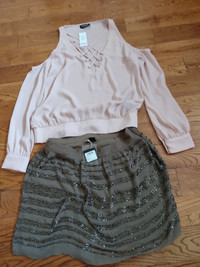 Club Monaco Skirt (4) and Bebe Blouse (S). Brand new with Tags