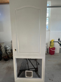 Custom 32” x 80” indoor door with pet door 10” x 10”