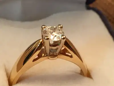 Yellow gold diamond ring 14K size 6.. Round Cut Diamond, View more