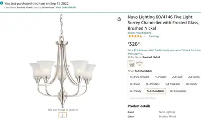 new in box FiveLight Chandelier FrostedGlass-can meet in Toronto, View more