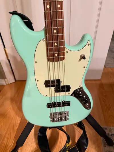 Fender Mustang Bass, PJ, Sea breeze blue, rosewood fretboard. Perfect Condition. Retails $1,150.