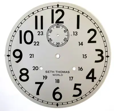 Vintage Cadran d'horloge en fer émaillé SETH THOMAS WORLD, View more