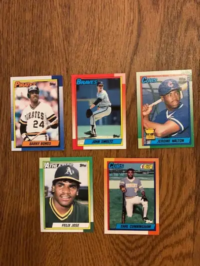 Five 1990 Topps baseball cards, View more