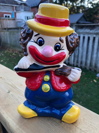 Vintage Painted Ceramic Clown Coin Bank