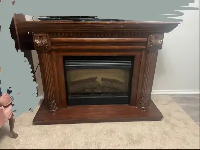 Wooden Mantel Electric Fireplace with mirror – Carved Details (D, View more