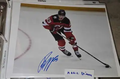 Jesper Bratt signed 8x10 photo and pucks Sweden Devils Hockey, View more