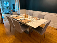 BoConcept Extendable Dining Table (White) + 6 Chairs (silver)