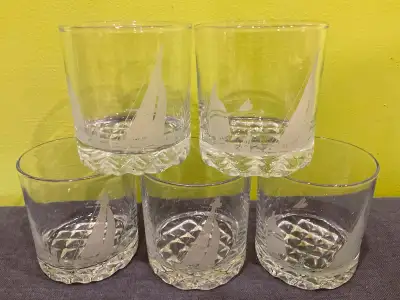 5 Vintage Sailboat Design Whiskey Rocks Glasses, View more