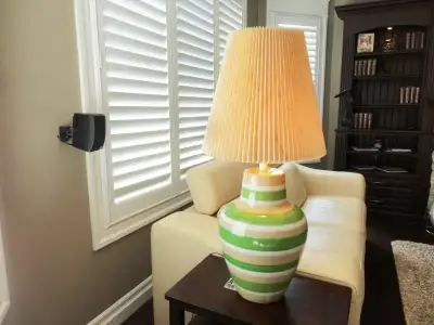 Vintage 1960's Mid Century Modern Funky Green Striped Table Lamp, View more