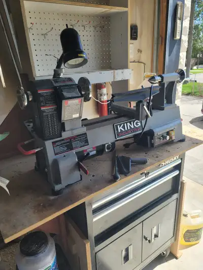 wood lathe with cabinet storage, View more