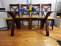 PRICE DROP - MOVING SALE- Glass dining table + 5 chairs