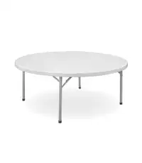 60" Blow mold round table with foldable steel locking legs.