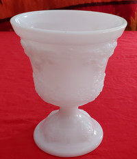 Milk Glass Pedestal Vase made by E O Brody Co