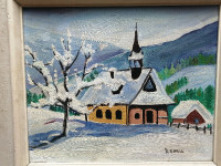 R. Duval artiste peinture tableau toile huile paysage chapelle