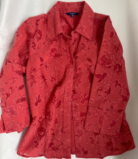 Pink Translucent Floral Print Button-Front Shirt, Women's Medium