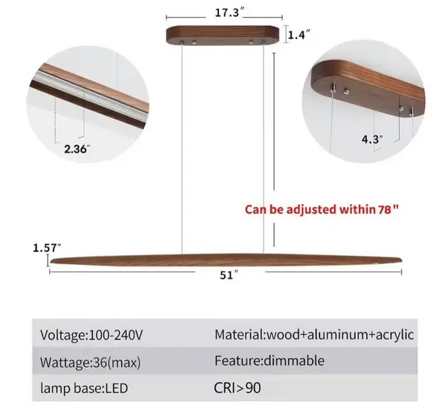YISDESIGN 51" Wood Linear Pendant LightWood Dining Room Light  in Indoor Lighting & Fans in Hamilton - Image 4