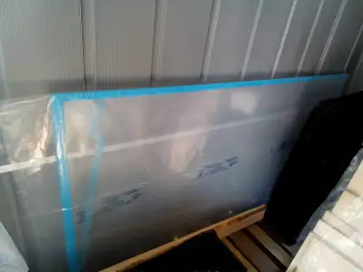 I have one sheet of plexiglass clear acrylic or polycarbonate about 36 in x 75 in x 3 mm = 0.118 in...