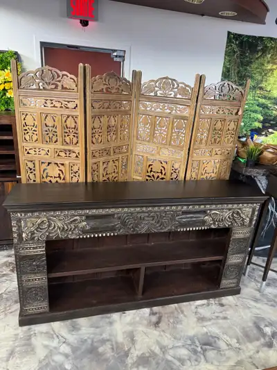 Meuble bar,Bahut teck sculpté, buffet Indien, meuble tv foyer,, View more