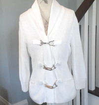 White Ralph Lauren zip up sweater w silver clasps Size MP