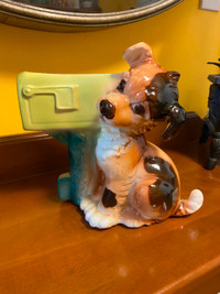 Vintage Royal Copley Dog and Mailbox Planter Puppy at Mailbox