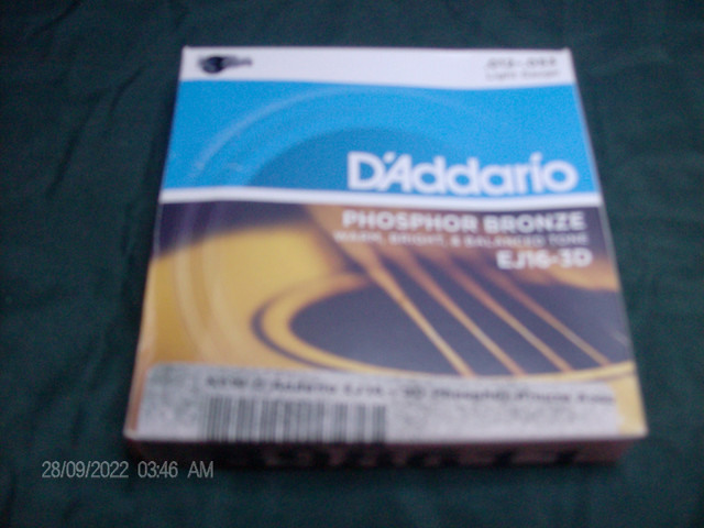 D'Addario 3 sets $25 phosphor bronze .012-.053EJ16-3D strings. in String in City of Toronto