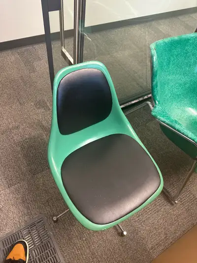 mid century green fiberglass swivel shell chair, View more