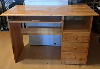 Solid Pine Computer Desk w Drawers & Keyboard Tray 37.5” Wide, View more