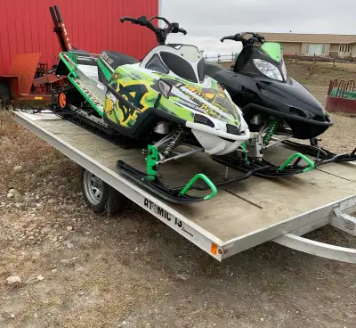 2013 Karavan atomic 13 aluminum wishbone tilt tongue 12’ snowmobile trailer with steel tie down bars...