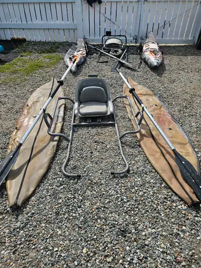 I'm selling a used Fish Cat pontoon boat, perfect for calm waters and solo fishing adventures, compl...