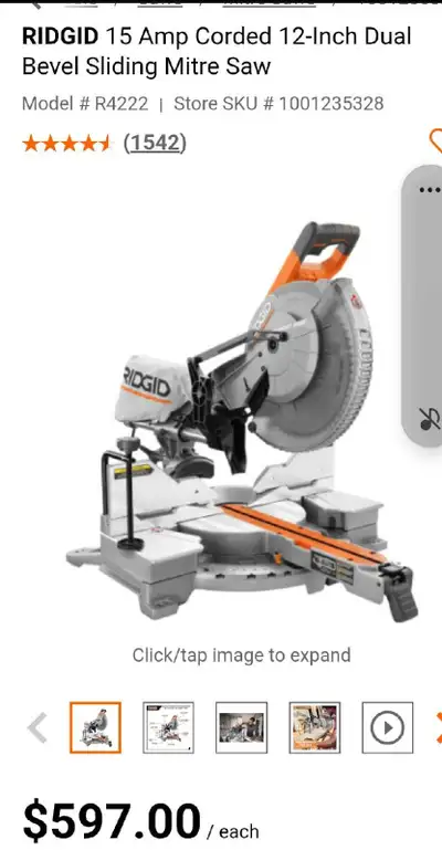 Ridgid sliding swivel mitre saw, View more