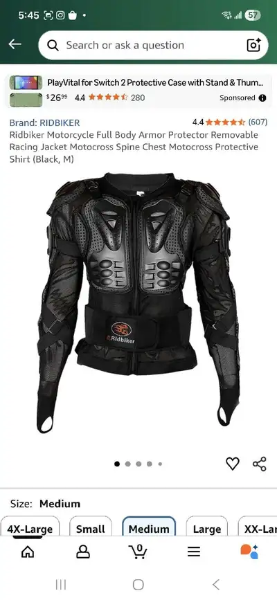 Brand new, Ridbiker Motorcycle Body Armor. Protective Racing Jacket. Motocross/Biking Spine Chest Pr...