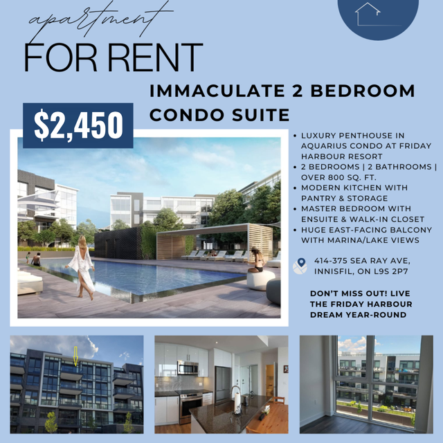 2-Bedroom Condo for Rent at Friday Harbour Resort, Innisfil