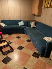 MCM Custom made 2 piece couch and corner table.  Couch on wheels