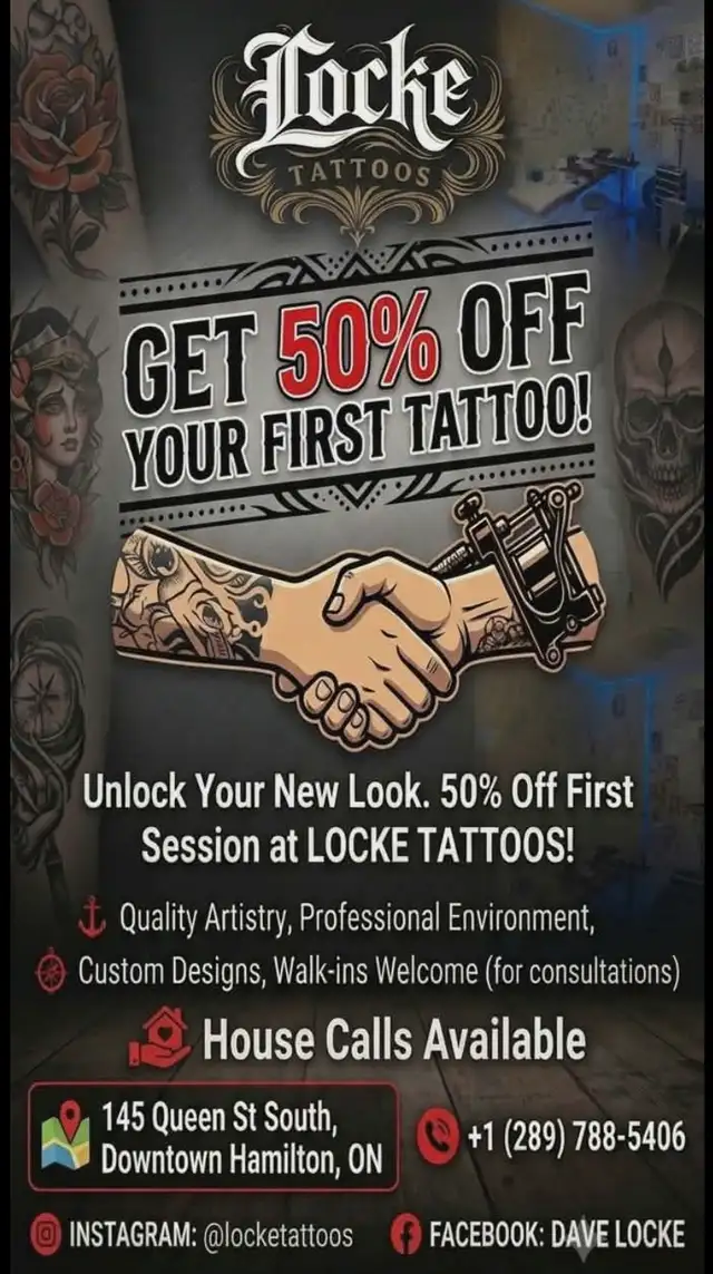  50% OFF YOUR FIRST TATTOO — LOCKE TATTOOS HAMILTON 