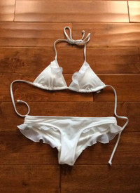 White Ruffle Trim Triangle Bikini Top & Bottom Victoria’s Secret