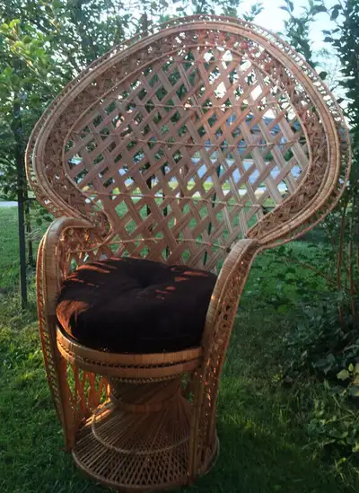 Vintage Rattan Peacock Wicker Chair H.60” x W.47” Arm H.29” x W.27.5” Sit H.23” without cushion H.18...