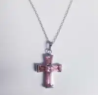 925 Sterling Silver Cross Necklace with Pink Swarovski Crystals