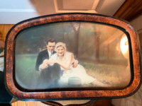 Antique Tinted Photo w Ornate Convex Bubble Glass Frame