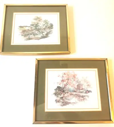 The product is a pair of vintage botanical framed prints. Each print measures 9.25 inches in width a...