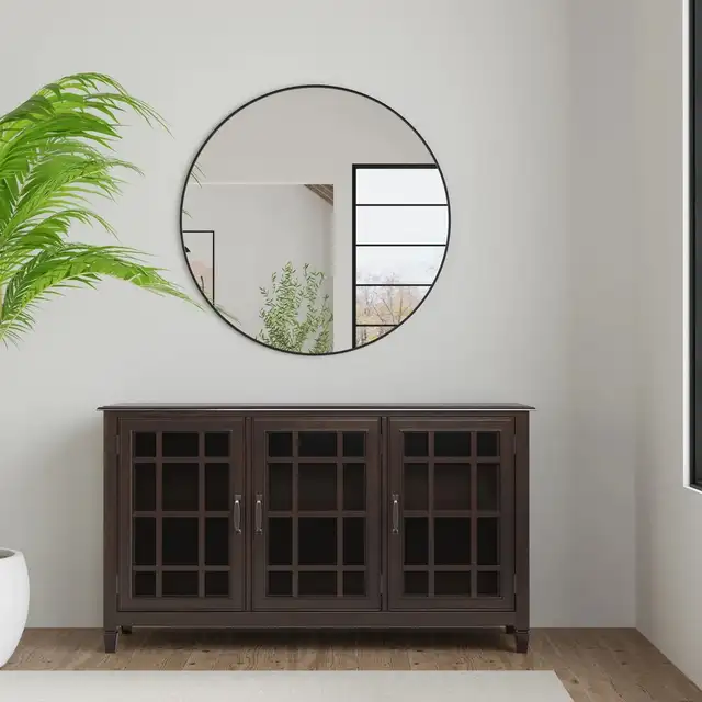 Connaught 60"W Solid Wood 3-Shelf Storage Cabinet Buffet w/Glass in Bookcases & Shelving Units in Hamilton - Image 9