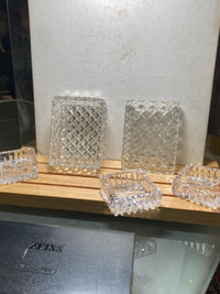 Antique Vintage Crystal Glass JEWELRY BOX Trinket 4Pc