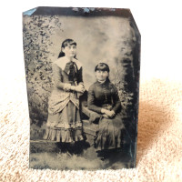 Ancienne photo Ferrotype (Tintype) Deux soeurs #  25