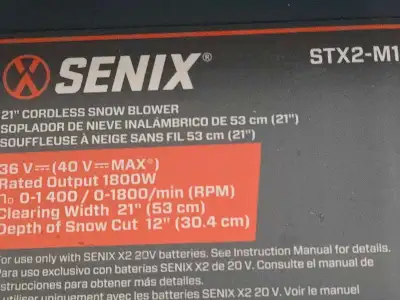 Senix 21" snow thrower, model # stx2 mi, View more