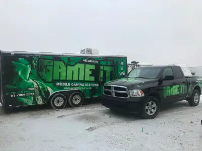 Mobile video gaming trailer for sale heated and a/c can sell complete with equipment for a turn key...