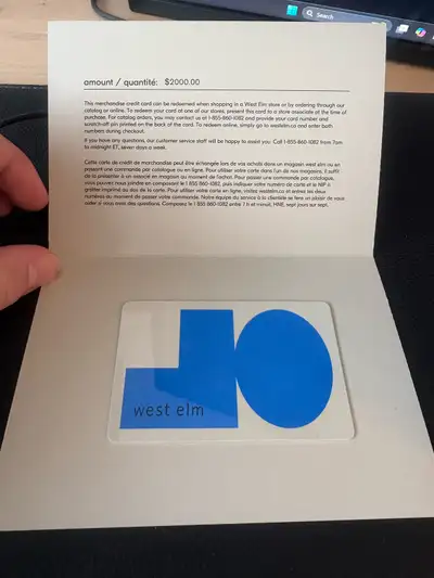 ON SALE 60% $3190.88 West Elm Gift Card, View more