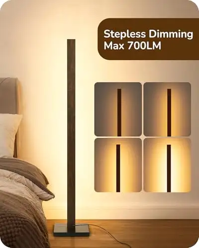 EDISHINE Modern Wood Floor Lamp with Remote, Dimmable LED Corner, View more