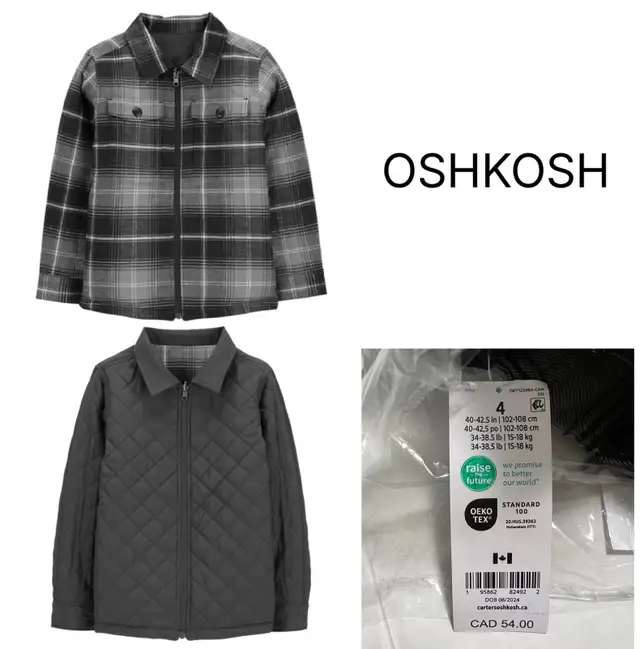 OSHKOSH - 4 - NWT - BOYS REVERSIBLE PLAID FLANNEL JACKET / COAT in Kids & Youth in Kingston - Image 2