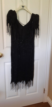 STUNNING BLACK BEADED EVENING GOWN