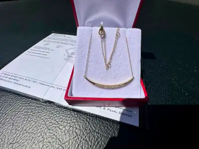 #849 14k Yellow Gold, .35ct Diamond Crescent Moon Pendant 15-17”, View more